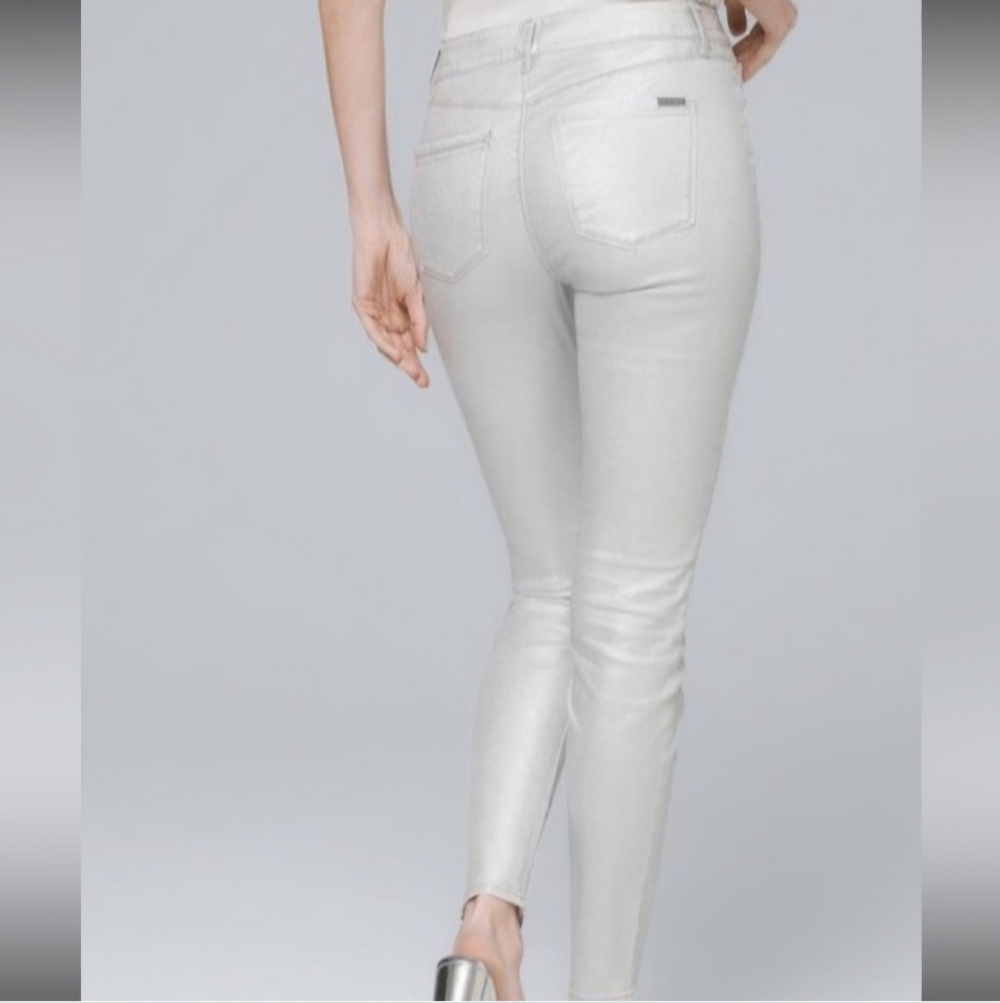 White House Black Market Light Gray Shimmery Skinny Jeans
